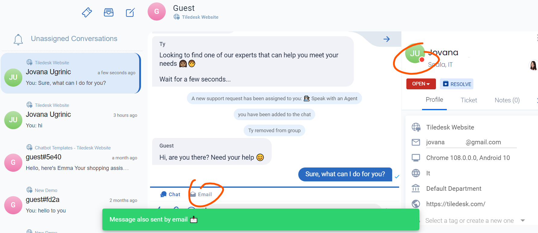 How to send live-chat offline messages by email | Tiledesk Knowledge Base